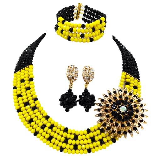 Aczuv - Collar 5 filas de cuentas nigerianas (África), moda mujer africana, collar con cuentas para novia, boda, juegos de joyas