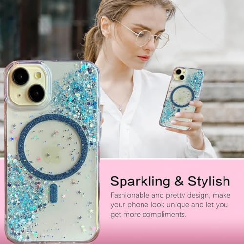 Image of mobistyle Glitter Cover Case for iPhone 14 Plus | 6.7-Inch Compatible with Mag-Safe, Shiny Cute Bling Sparkle for Women and Girls Phone Cover iPhone 14 Plus (Blue)
