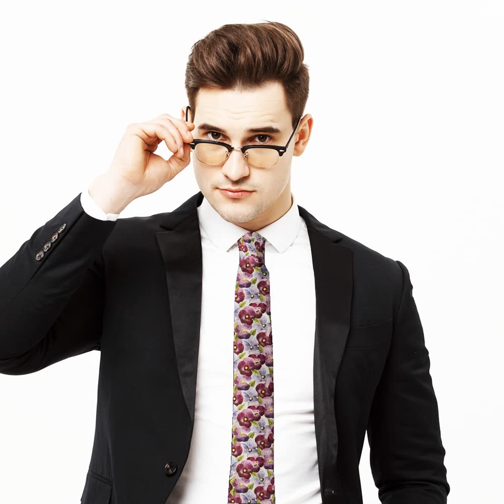 ( Floral Pansy Watercolor ) Fashion Novelty Necktie, Conversation Neckwear Ties Great for Party and Events