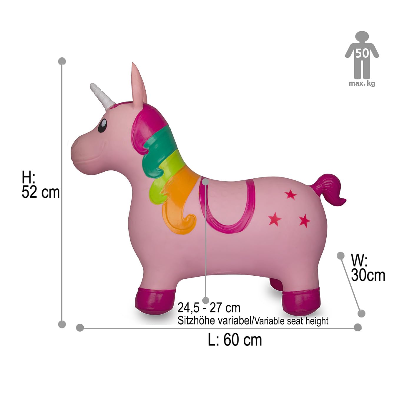 JAMARA 460316 Hüpftier Einhorn HoppyDoo - Spielzeug für Kinder, Hüpfspielzeug Baby Indoor/Outdoor, Geschenk für Kids, Gartenspielzeug, Bouncing, Pflegeleicht, BPA frei, mit Pumpe
