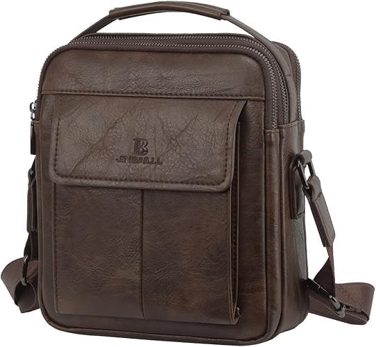 Leathario Men's Crossbody Shoulder Bag, Vegan Leather Small Messenger Satchel for Work Business Travel, Black Side Purse