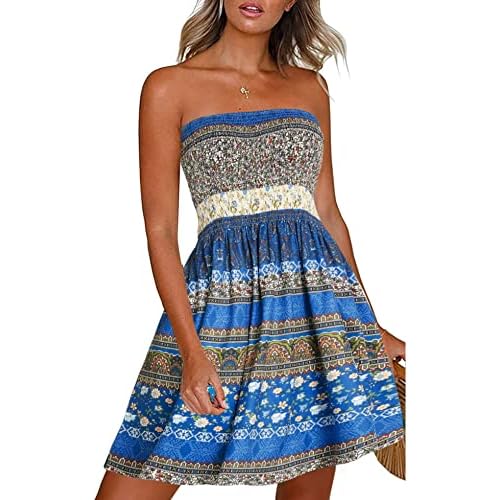 CHICGAL Summer Dresses for Women Beach Cover Ups Strapless Boho Floral Print Sundress