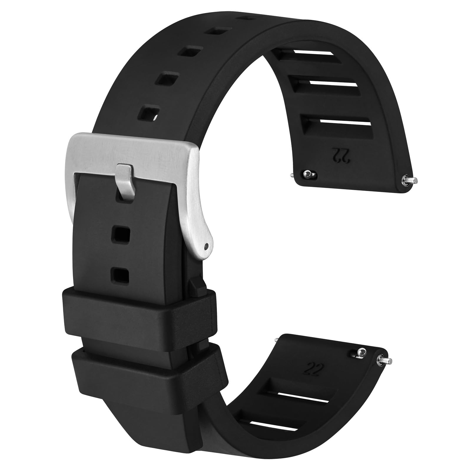 Anbeer Silicone Quick Release Watch Straps,20mm Fluororubber Watch Band,Rubber Watchband for Men and Women,Black with Silver Buckle