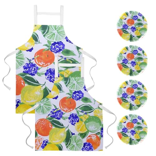 Tablier de cuisine avec 4 broches et motifs de fruits frais multicolores