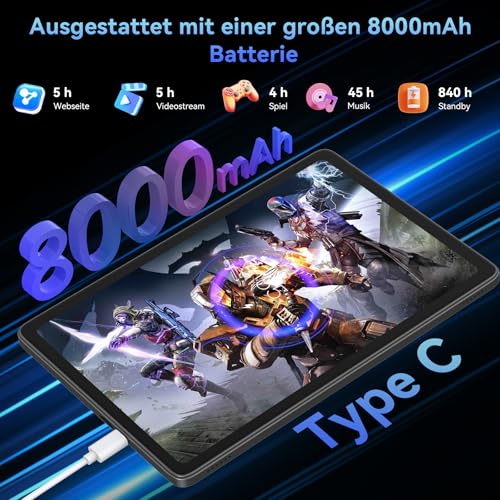 Tablet 2025 Das weltweit erste Android 16 Tablets mit Gemini AI, 11 Zoll FHD Display, 24GB RAM 128GB ROM / 2TB TF, 13MP Kamera, 8000mAh, Widevine L1, 5G WiFi, 2 in 1 - Tablet mit Tastatur und Stift