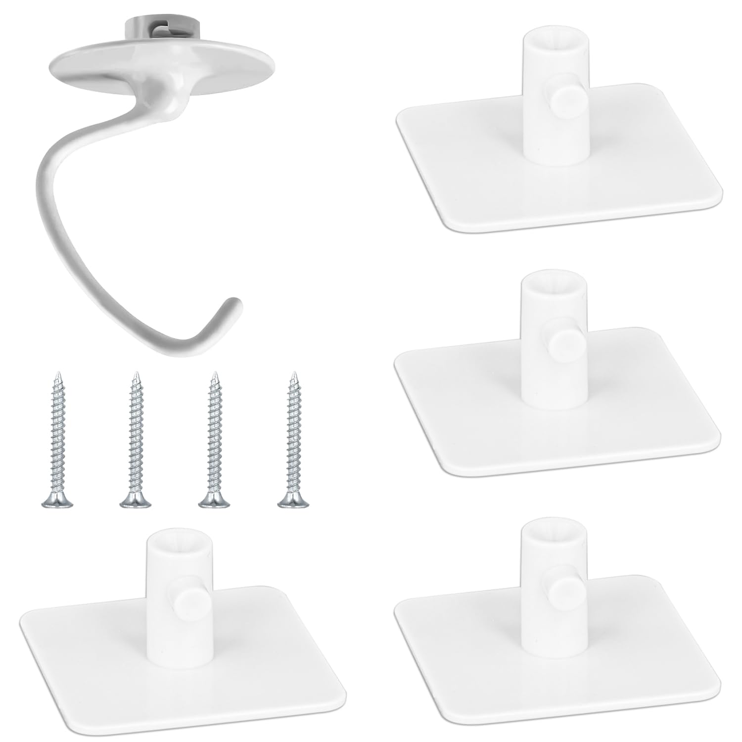 4pcs Stand Mixer Attachment Holder, White Mixer Attachments Organizer Universal Stand Mixer Mount Accessories Storage Tools Compatible with Flex Edge Beater, Flat Beater, with Screws
