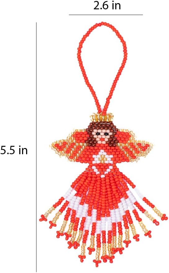 Handmade Red Angel Bead Holiday Ornament – Social‑Impact Artisan Christmas Decoration by Embera Bead Project – Hanging Beaded Angel