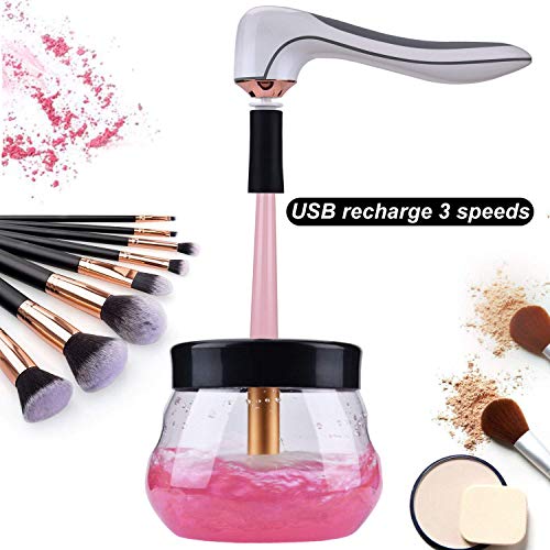 Sumlife Electric Makeup Brush Cleaner and Dryer Machine USB Rechargeable with 3 Speeds Automatic Clean and Dry in Seconds for All Makeup Brushes, Upgraded Version - White