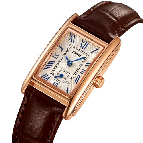 Elegant Rose Gold Women's Rectangle Wristwatch - Ultra-Thin Analog Quartz Bangle with Leather Strap for Business and Dress Occasions - Image 2