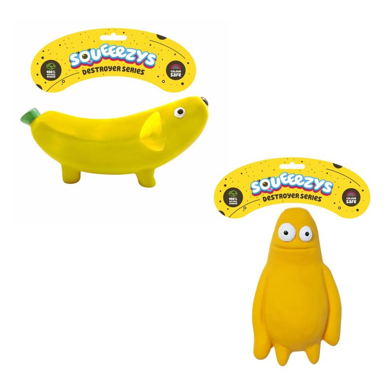 Image of Monster Brother Yellow + Banana Dog - Toy Set, Squeaky Toys for Dogs, Latex Dog Toys for Medium Dogs (0-20kgs) - Yellow