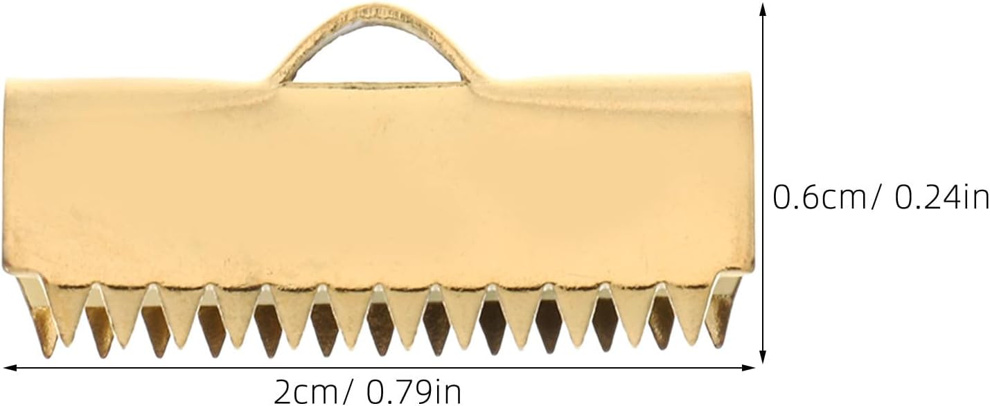 Gold 20mm Crimp Beads with Teeth 20pcs Pinch Clamp Cord Ends for Necklace Chains and Leather Jewelry Making Connectors Craft Supplies