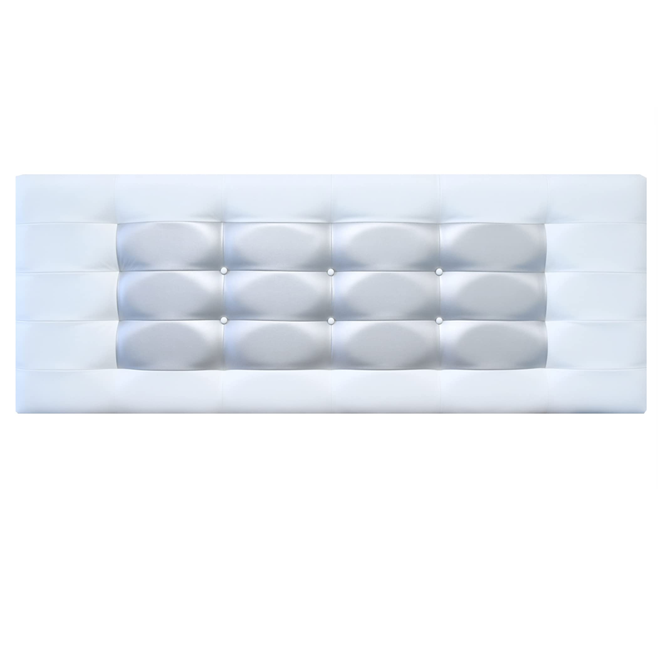 Cabecero de Cama Blanco Plata 70 cm.de Alto-Mod. FLORIDA con Forma de Marco y Botones-Cabecero Tapizado en Polipiel para Niños, Juvenil, Matrimonio-Cabezal de Colgar. (150x70, Blanco-Plata)