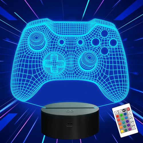 Gamepad 3D Illusion Lampe, Attivolife Controller Nachtlicht mit Fernbedienung + Timer 16 Farbwechsel Schreibtischlampen Gamer Room Decor Plug in Cool Festival Birthday Geschenke für Jungen Männer Kind