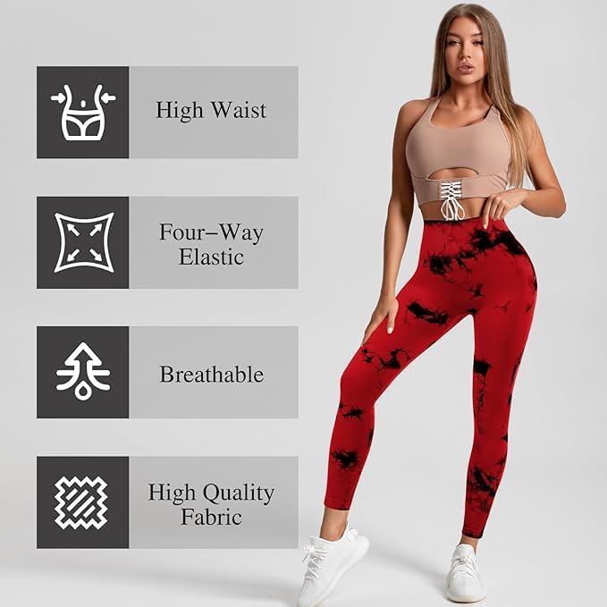 Leggings for Women, Butt Lifting, Tie-Dye Red, Compression Fit - Image 2