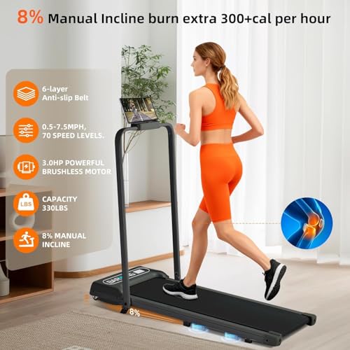 BARWING Foldable Walking Pad Treadmill with Handle, Brushless Motor