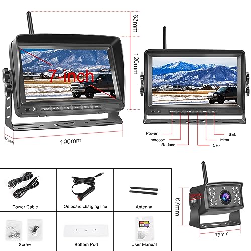 Hodozzy Digital Wireless Reversing Camera 7 Inch IPS Monitor Kit AHD Reverse Camera Waterproof Night Vision DVR Video Recording Wireless Auto Rear View Camera 12V-36V for Car Truck/Trailer/RV/Camper - Image 6