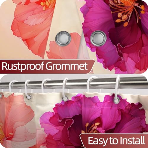 Uiiooazy Red Shower Curtain for Bathroom Hot Pink Floral Shower Curtain Set with Hooks Abstract Coral Flowers Bathtub Decor Waterproof Fabric Curtains 72x72inches by Uiiooazy - Image 4