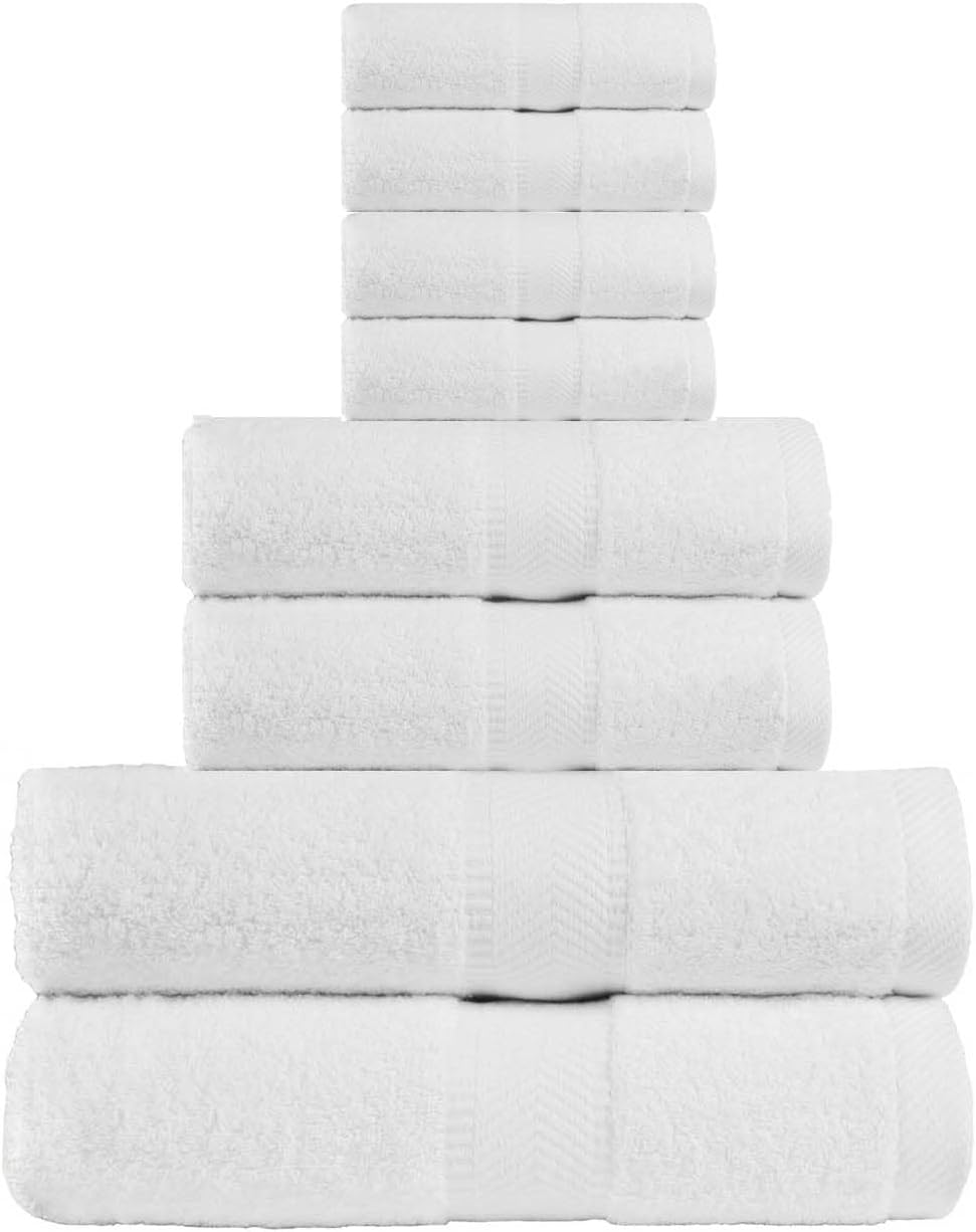 BY LORA Terry Absorbent Bath Towel Hand Towel and Wash Cloths Pink Set of 8 : Everything Else