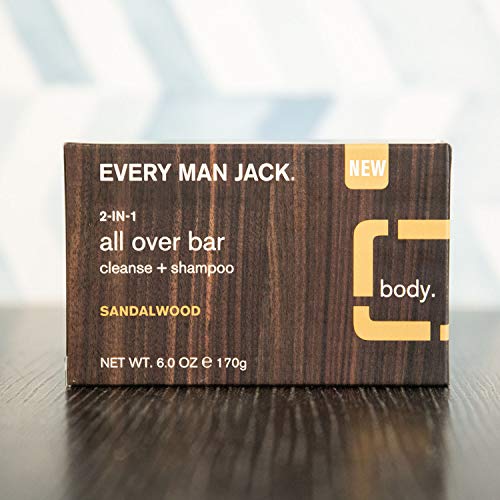 Every Man Jack Sandalwood Mens Soap Bar For Body And Hair - Bar Soap For Men With Shea Butter, Aloe Vera, And Glycerin To Deep Clean, Hydrate, And Soothe Skin - Naturally Derived, Zero Harmful Chemicals - 3 Pack #TOP6