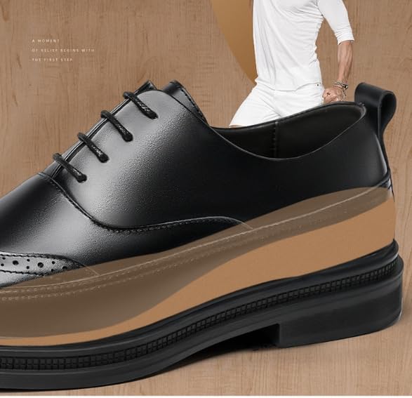 Men's Platform Wingtip Brogue Dress Shoes Black Vintage Leather Oxford Shoe Casual Work Business Office Footwear Sneakers4