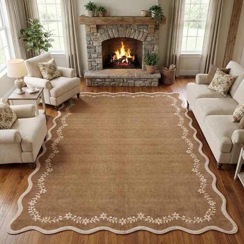 GarveeHome 6x9 Scalloped Area Rug Soft Washable Rug for Living Room Bedroom