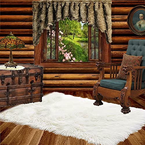 Fur Accents Branded Premium Faux Fur Shaggy Throw Area Rug Rectangle with Bonded Ultra Seude Back (No Toxic Rubber or Foam) (3'x5', White)