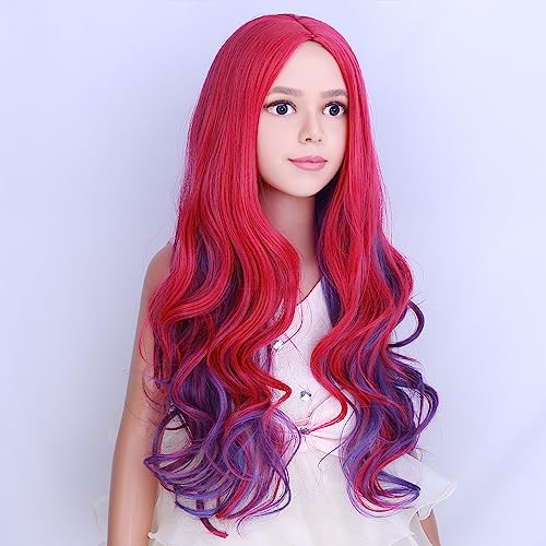 Image of PATTNIUM Pink Purple Wig for Women Long Wavy Wig Pink Mix Purple Wigs Costume Heat Resistant Synthetic Cosplay Halloween Party Wigs(Pink Purple)