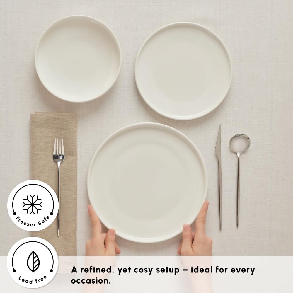Karaca Stream Bone Felix XL - Vajilla de 18 piezas para 6 personas, elegante vajilla de porcelana de hueso, diseño moderno, apto para microondas y lavavajillas