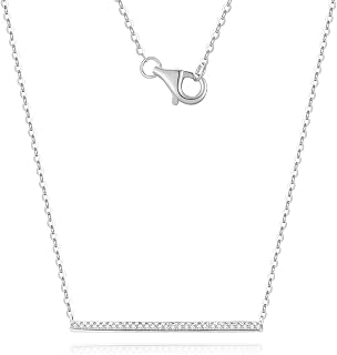 14k Solid Gold Diamond Solitaire Station Necklace Series,No fading, No allergies, Non gold-plating,Lab grown Diamond, DEF VS~VVS,Lobster buckle (Pavé Bar(White), White and Yellow Gold)