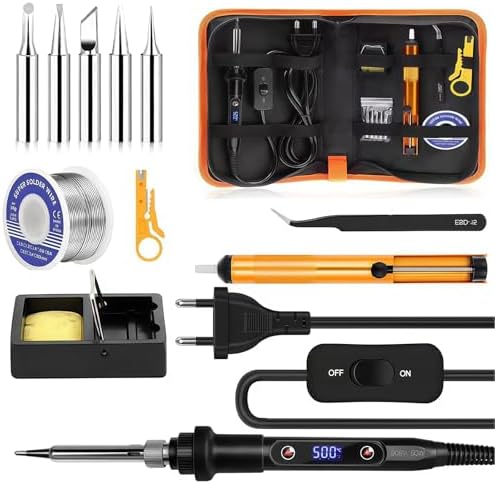 Soldering Iron Kit, Electric Soldering Iron 80W with LCD Display and Adjustable Temperature 180-500°C, Tin Soldering Iron with ON/OFF Switch and 5 Tips, for Electronic Repairs and DIY