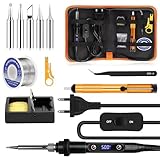 Kit Soldador, Soldador Eléctrico 80W con Pantalla LCD y Temperatura Ajustable 180-500°C, Soldador de Estaño con Interruptor ON/OFF y 5 Puntas, para Reparaciones Electrónicas y Bricolaje