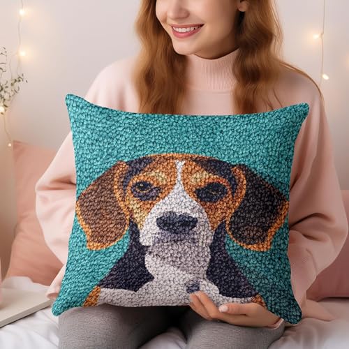 Image of Generic Animal Dog Beagle Latch Hook Pillow Kit for Adults with Printed Canvas DIY Crochet Yarn Throw Pillow Cover Needle Craft Handmade Cushion for Home Sofa Decor 43x43cm, As Main Picture