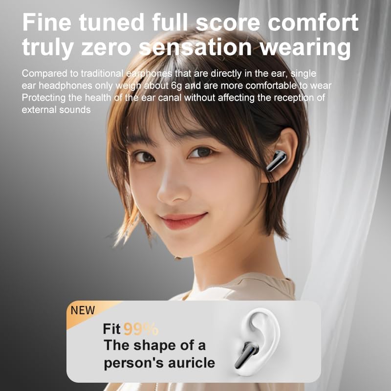 Person wearing JUNJIEUNVO Q30 earphone, showing comfortable fit