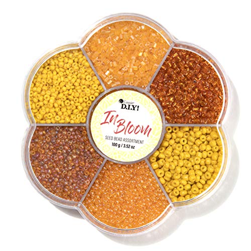 Cousin Diy In Bloom Orange Seed E-Bead Mix Assortment In Plastic Flower Storage Case #TOP18