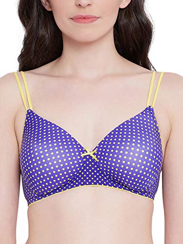 Image of Clovia Women's Polyamide Padded Non-Wired Polka Print Full Coverage T-Shirt Bra
