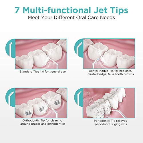 Water Flosser, ABOX FC2561 Cordless 300ML Dental Oral Irrigator with 7 Jet Tips for Home and Travel - Thumbnail 7