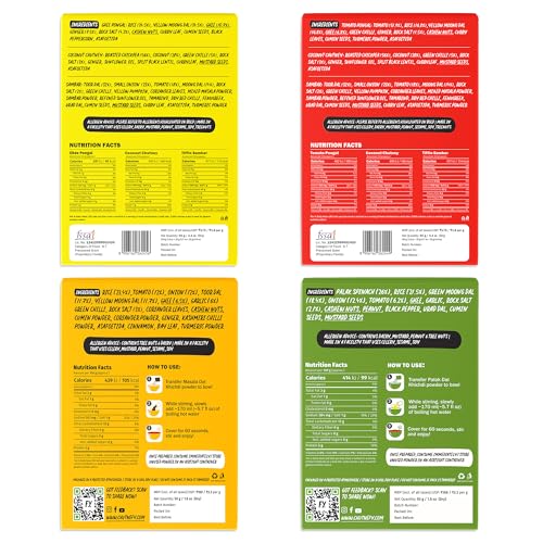 Image of Chutnefy Soulful India Hearty Mains Box | Pack of 4*50gms (Dry) | Add Boiling Hot Water to make 170ml | 1-2 Servings Each | Authentic Indian Comfort Meals | Instant Ghee Pongal, Tomato Pongal, Palak Dal Khichdi, Masala Dal Khichdi | 100% Natural, No Preservatives