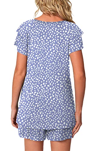 Aodemo Womens Summer Pajama Sets Ruffle Sleeve Sleepwear Ladies Nightwear Pjs Lounge With Pockets Xl, Spotted Blue #TOP2