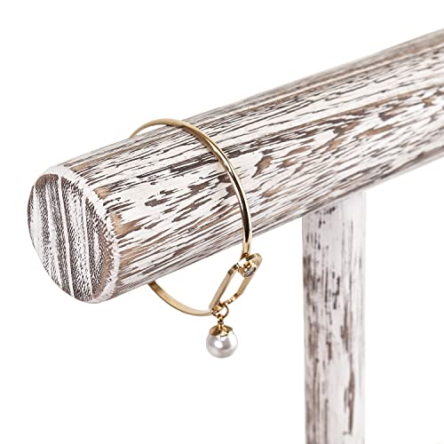 Ikee Design 2 Tier Wooden Jewelry Bracelet Watch Display Tower, Bangle Scrunchie Necklace Holder Storage Stand, 7.9" W X 4.3" D X 9.4" H, Antique White Color #TOP3
