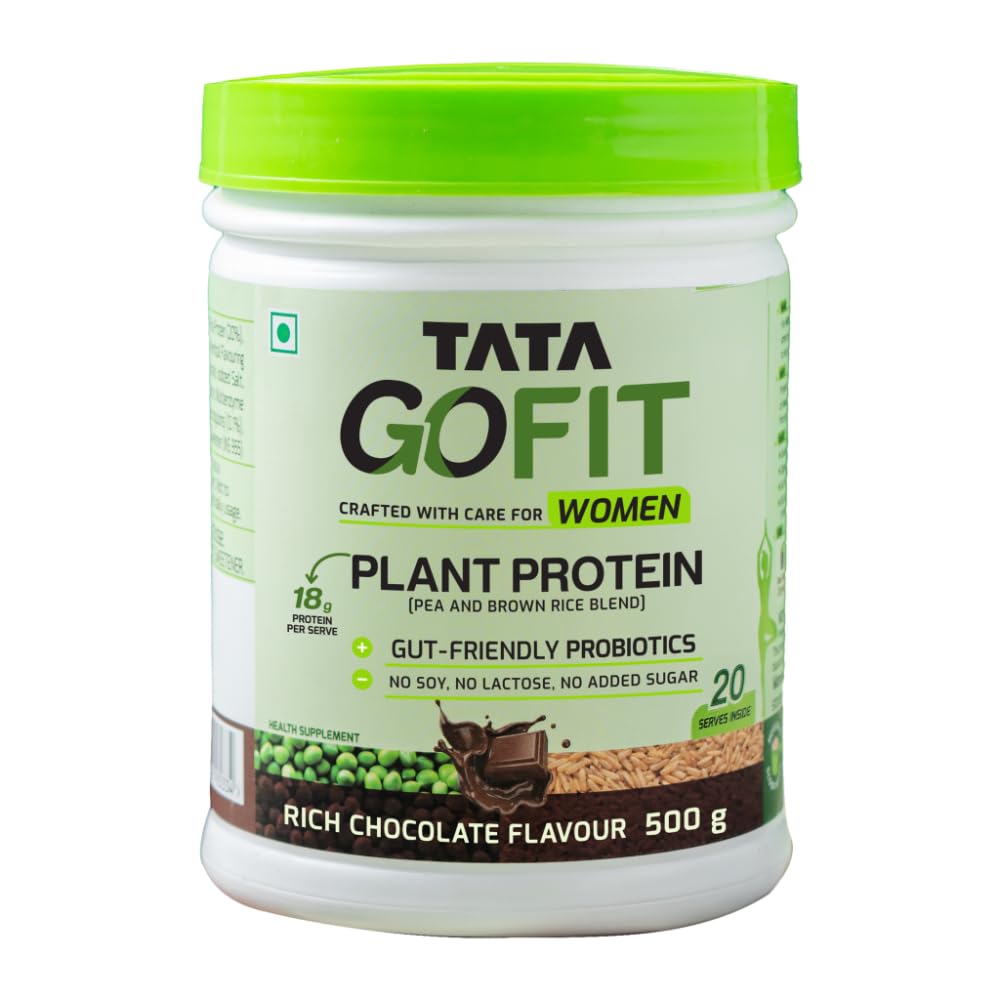 Tata GoFit Plant Protein Powder, Pea & Brown Rice Blend, 18g Protein, Rich Chocolate Flavour, 500g (20 Serves), No Soy, No Lactose, No Added Sugar, Vegan (B0B8GS1Y5B) Amazon Price History, Amazon Price Tracker