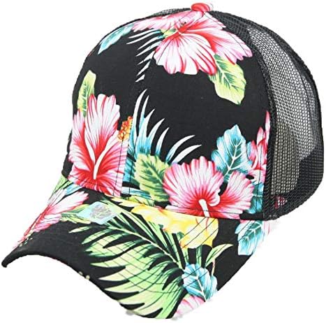 Hawaiian Baseball Cap Mesh Trucker Floral Hat Fashion Snapback Tr...