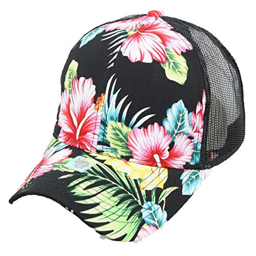 Hawaiian Baseball Cap Mesh Trucker Floral Hat Fashion Snapback Tr...