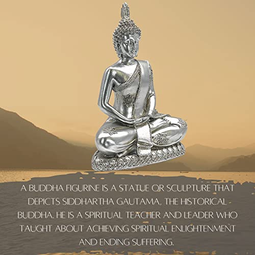 Bellaa 25778 Buddha Statue Moment Of Enlightenment Sculpture Tibet Meditating Blessing Praying Sitting Dhyana Mudra Yoga Figurine Thai Silver 8 Inch #TOP1