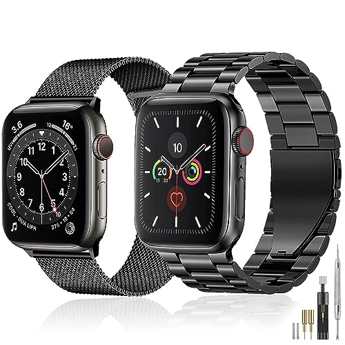 baklon 2 Piezas Compatible Con Correa Apple Watch 42mm(Series 1 2 3)/44mm/45mm/49mm/46mm, Inoxidable Bracelet de Compatible Con iWatch Series SE/SE2/Ultra2/Ultra/10 9 8 7 6 5 4 3 2 1,Negro