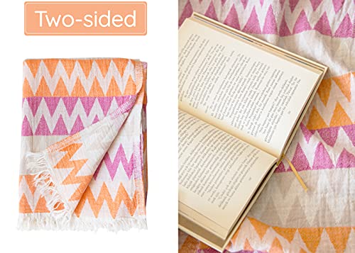 Mebien Touche De La Nature Turkish Towels Beach Towels Oversized (35”X67”) Beach Towels For Adults Quick Dry And Sand Free Beach Towel Beach Blanket 100% Cotton Turkish Towel - Zig Zag Orange #TOP3