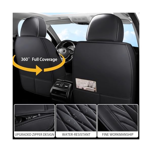 WELLDO Car Seat Covers Full Set, Leather Seat Covers for Cars, Car Seat Protector Waterproof, Non-Slip Car Interior Covers Full Set Universal Automotive Seat Covers for Most Cars SUVs, Black - Image 4
