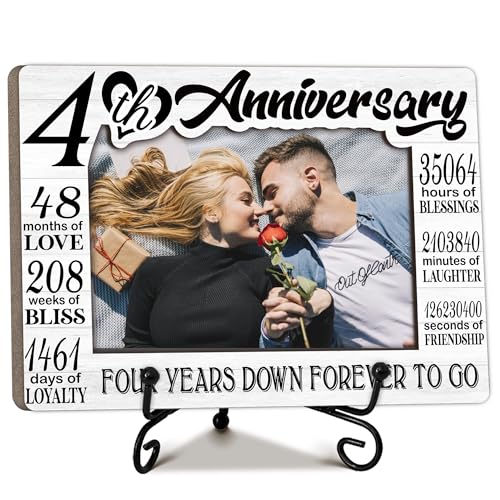 Ogleqoo Happy Anniversary Picture Frame Gifts, 4th Anniversary Photo Frames, 4 Years Anniversary Valentines Gifts for Husband-Wife-Him-Her, Home Office Desk Decorations, Mr and Mrs Gifts-A28
