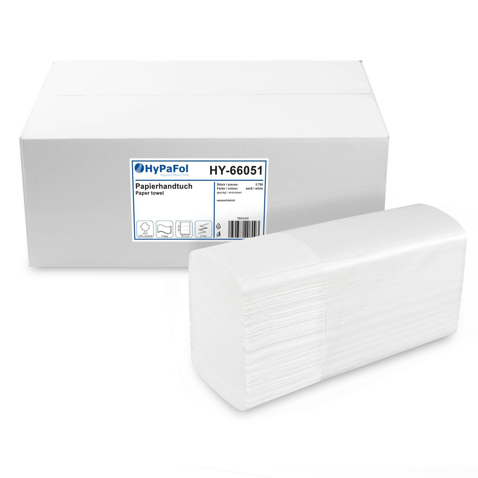 Hypafol Interfold Papierhandtücher 3750 Blatt 20,5 x 24 cm, auf 8 cm gefaltet I 2-lagige Papiertücher für Spender in Toiletten, Büros & Praxen I Weißes Handtuchpapier aus geprägtem Zellstoff