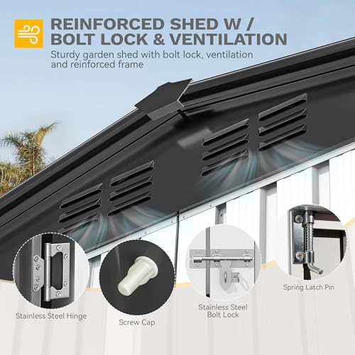 Image of DWVO 7x5ft Metal Outdoor Storage Shed, Waterproof Tool Shed Heavy-Duty Storage Unit with Lockable Door and Vents, Ideal for Bicycles, Tools, Lawnmowers, Backyards, Patios, Lawns - White