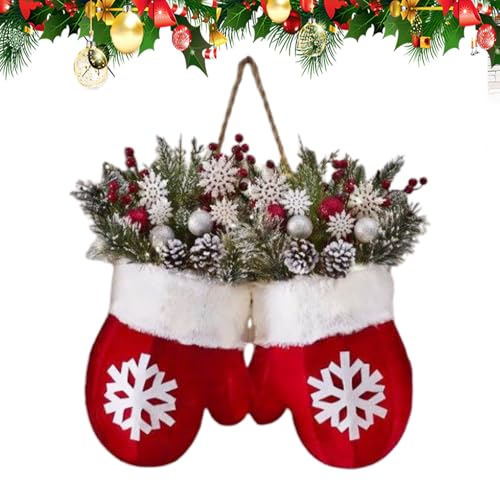 Couronne de Noël gants design pour porte d'entrée et décoration murale de fête